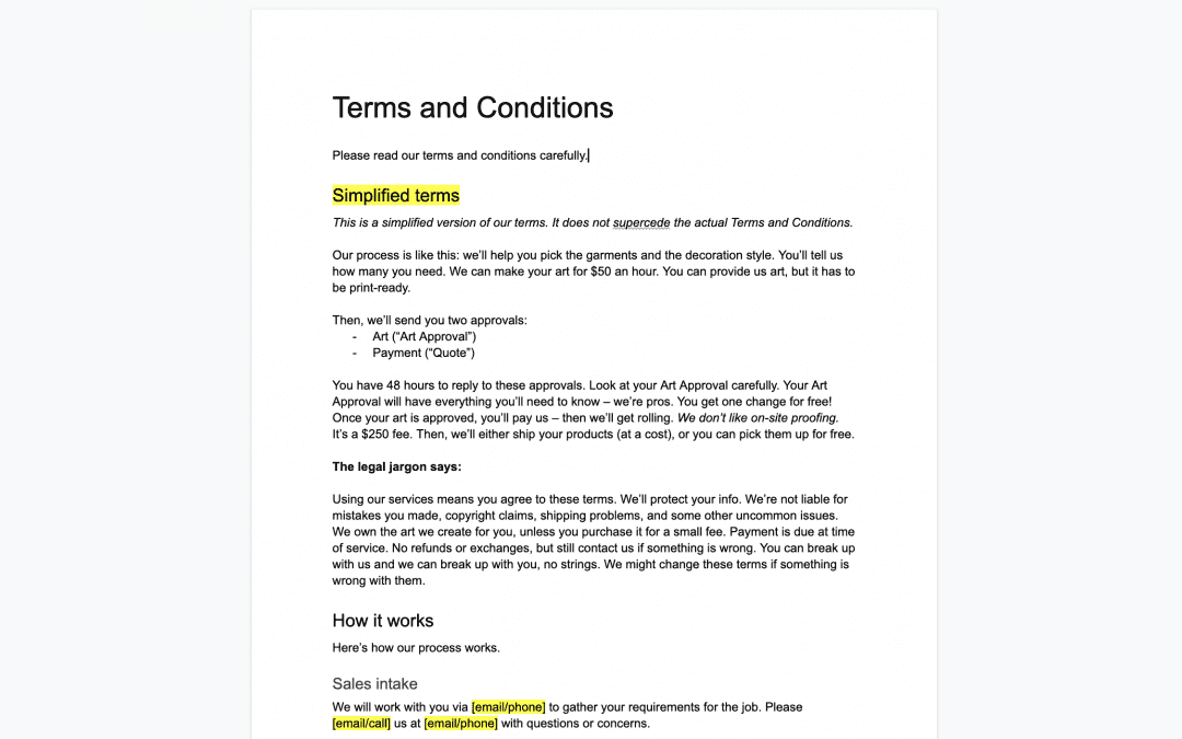 Free Download: Sample Terms and Conditions for Screen Printing Shops | How to Write Terms and Conditions