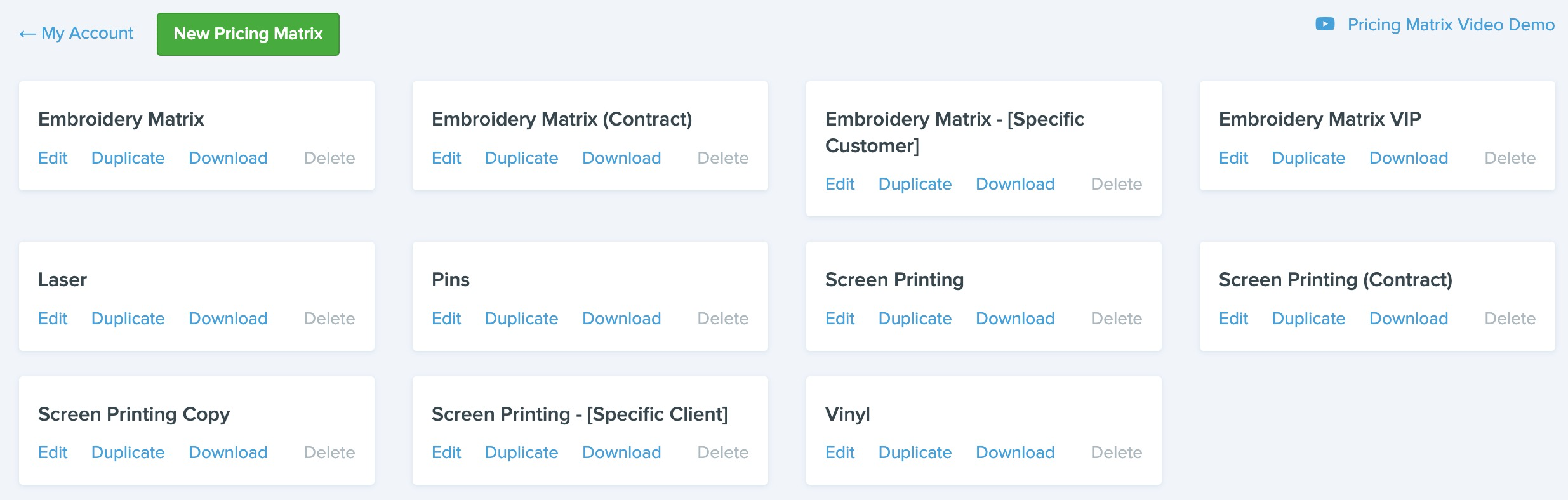 Unlimited pricing matrices are now available in Printavo!