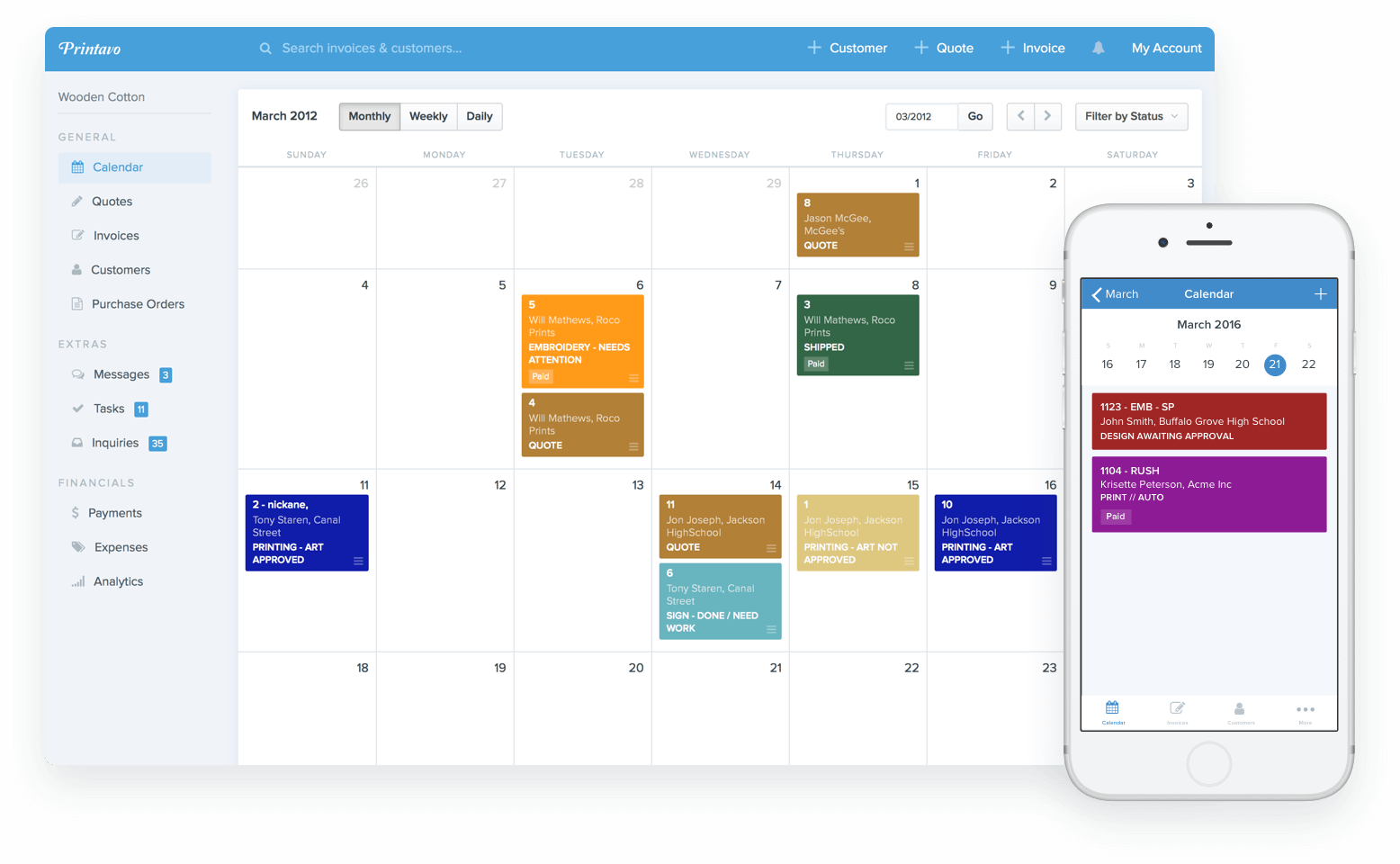printavo calendar and iphone
