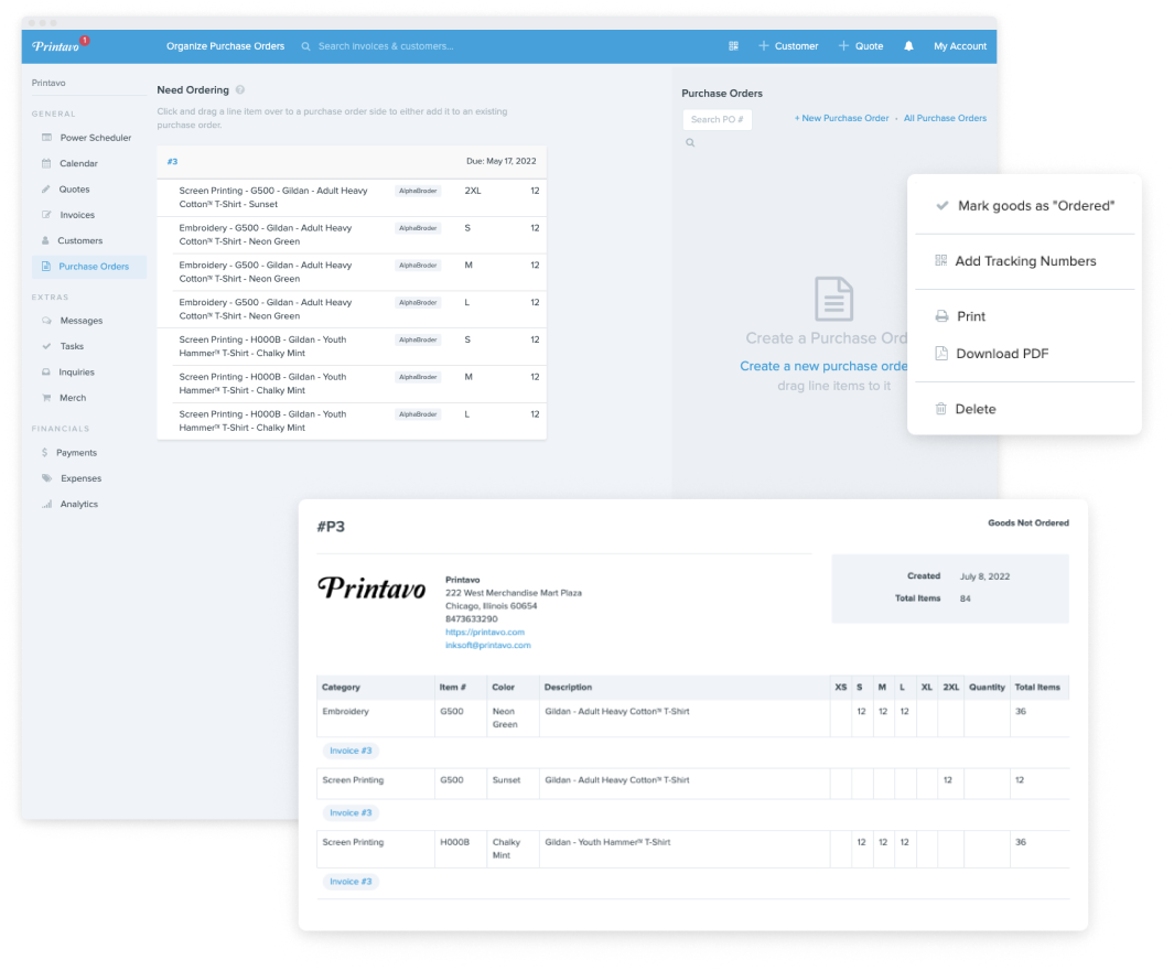 print shop purchase order management