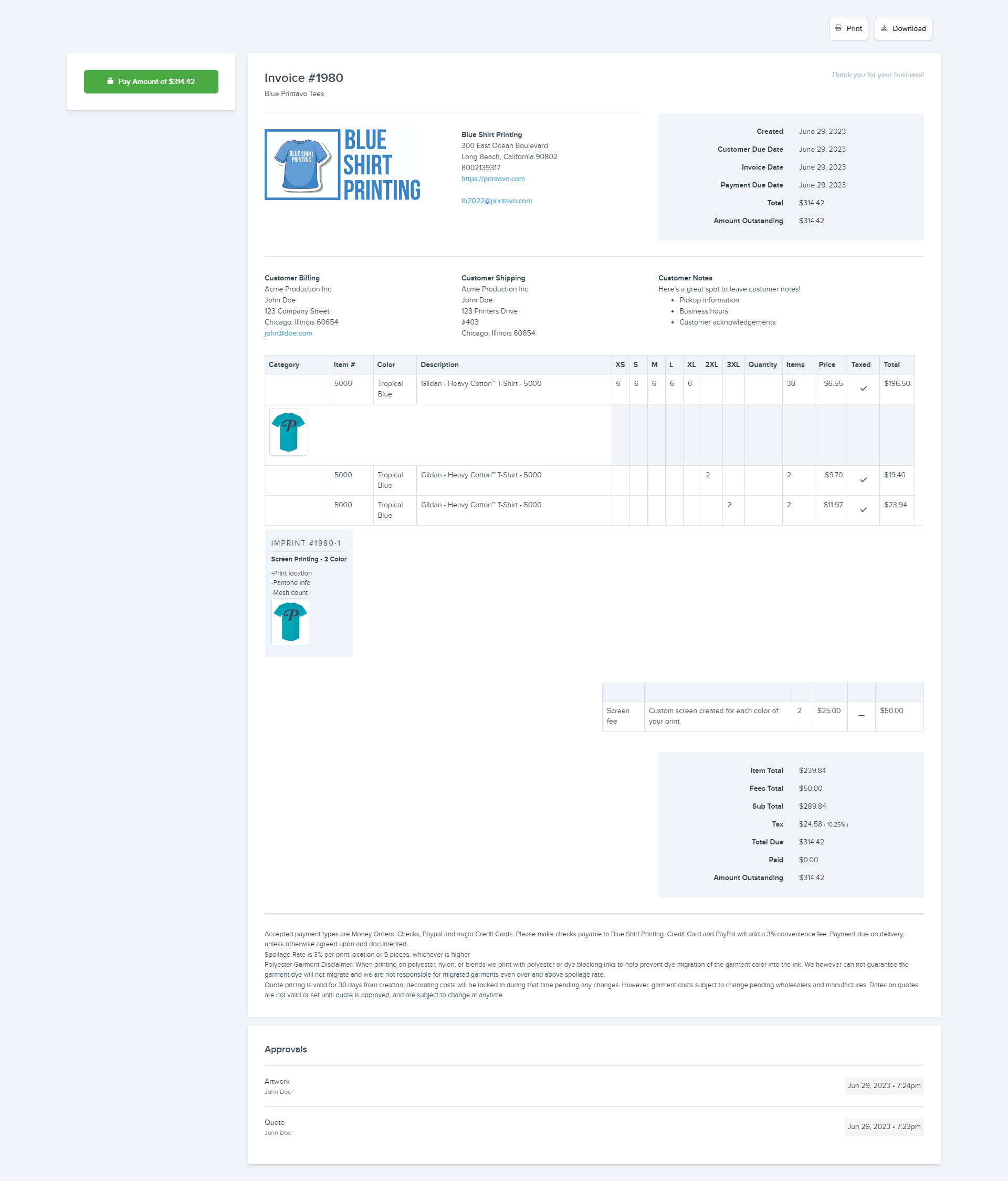 print shop invoice management